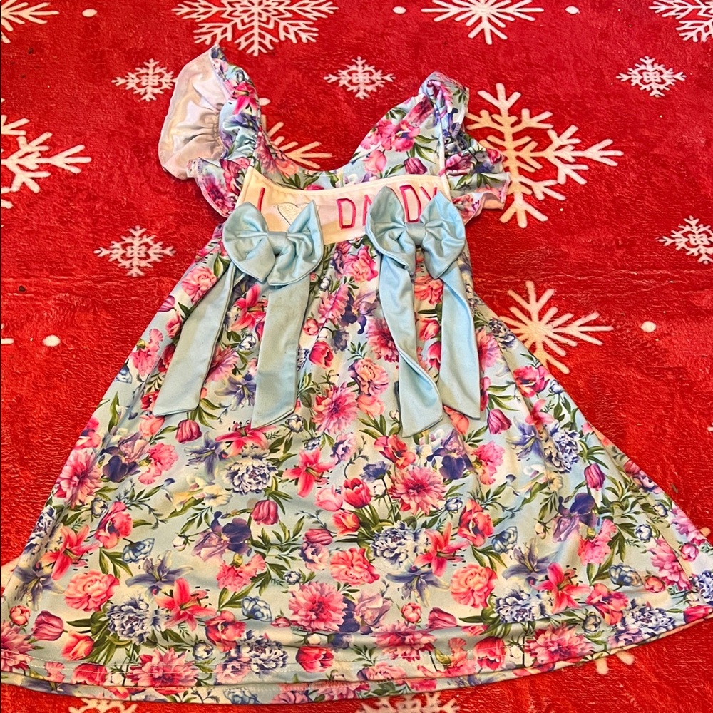 Floral Kids Casual Dress with Blue Accents